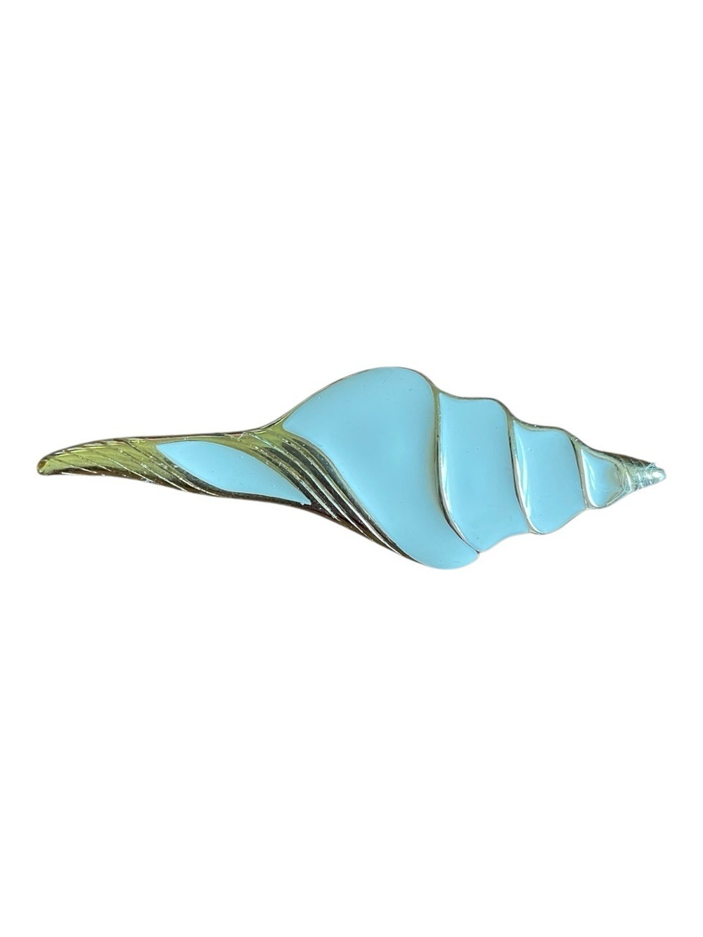 Trifari White Gold Enamel Conch Rare Signed Seashell Vintage Brooch